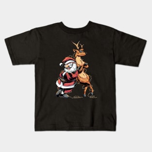 Cool Santa Reindeer Christmas Kids T-Shirt